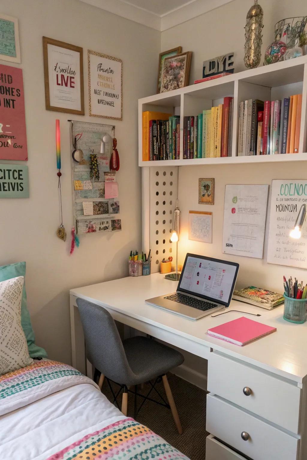 A creative workspace in a teen room designed for studying.