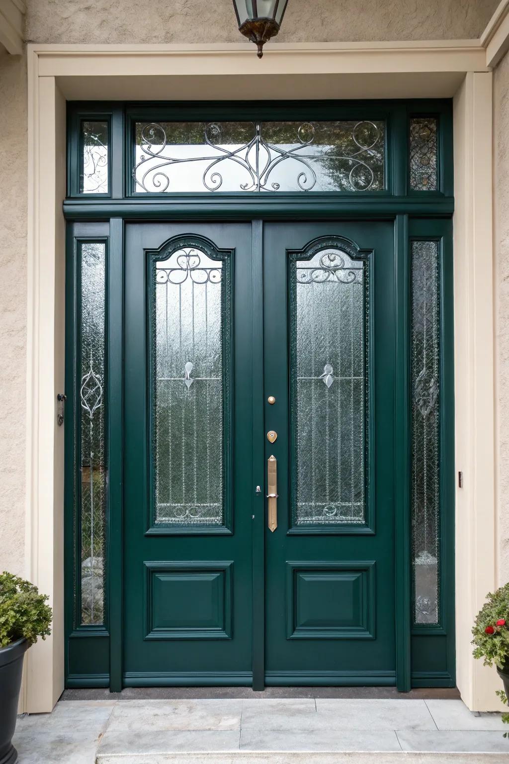 Transparent panels append sophistication and permit natural light to brighten the entrance.