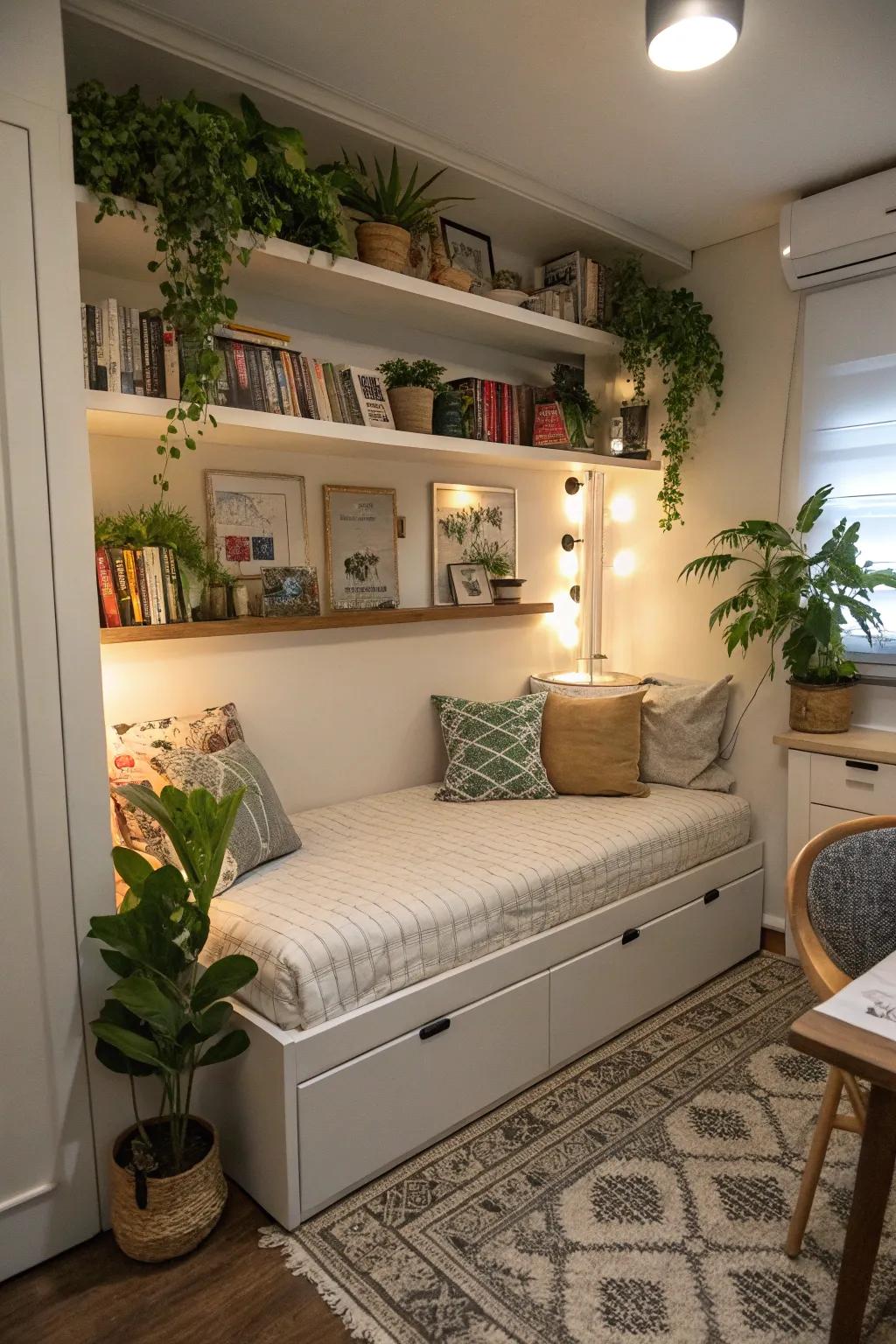 Maximize space with a daybed strategically placed in a corner.