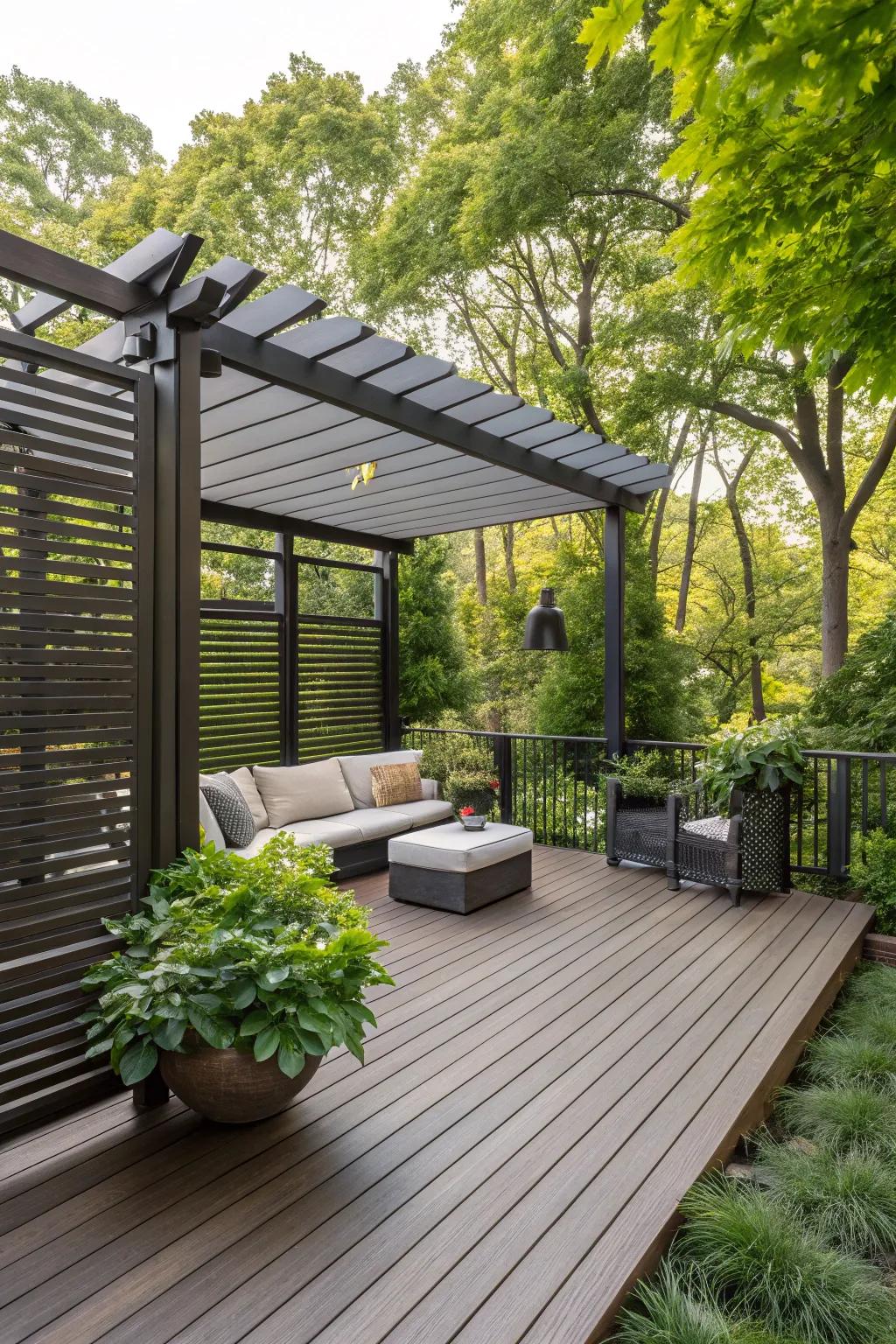 Privacy features establish a secluded outdoor retreat.
