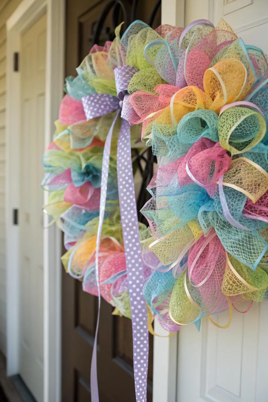 Layers of netting and ribbon bring elegance to this autumnal wreath.