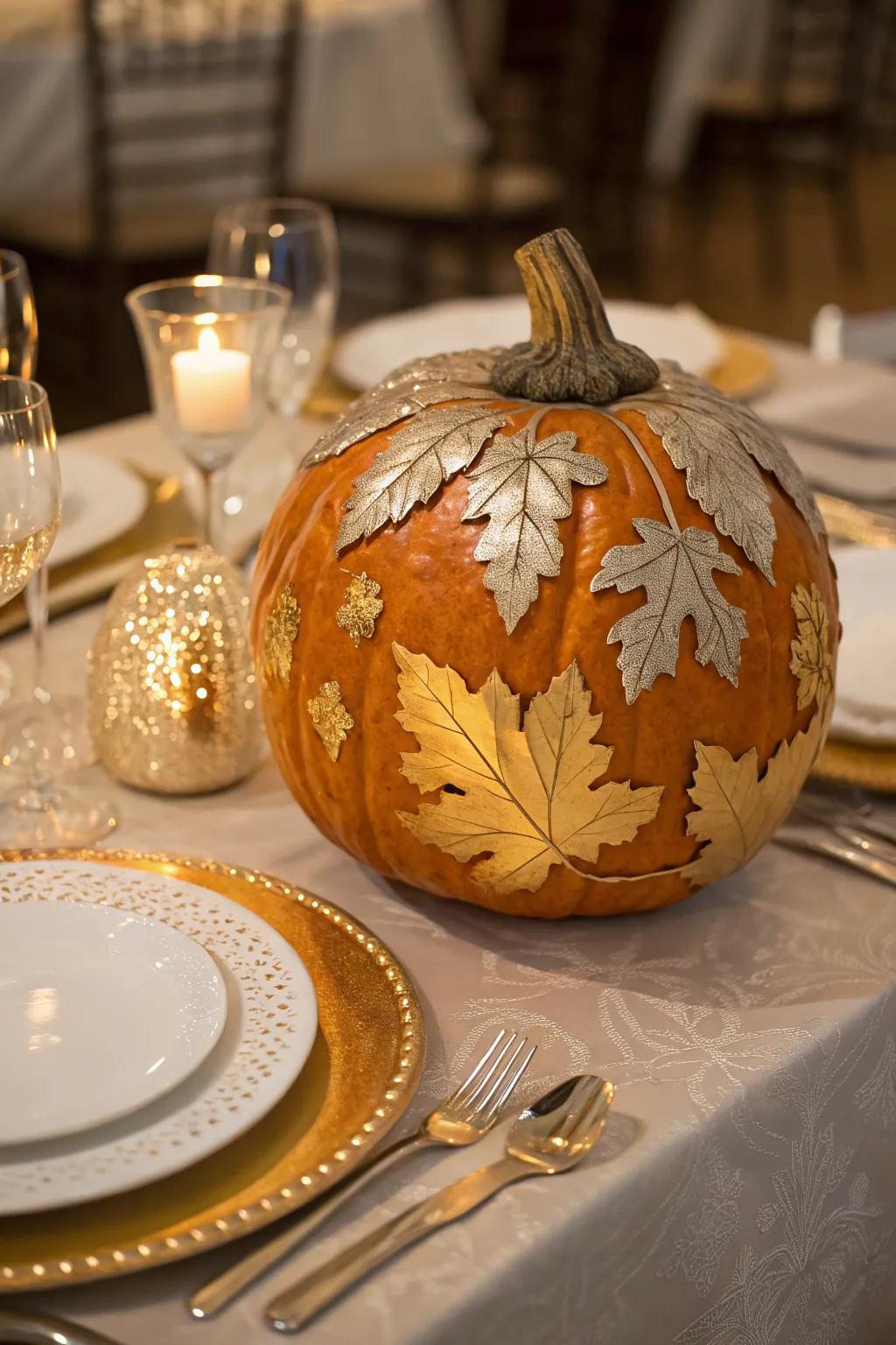 Gild your pumpkins, culminating in a sophisticated and refined decorative artifact.