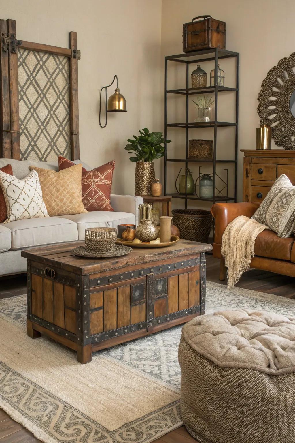 A harmonious blend of different textures in a stylish living room.