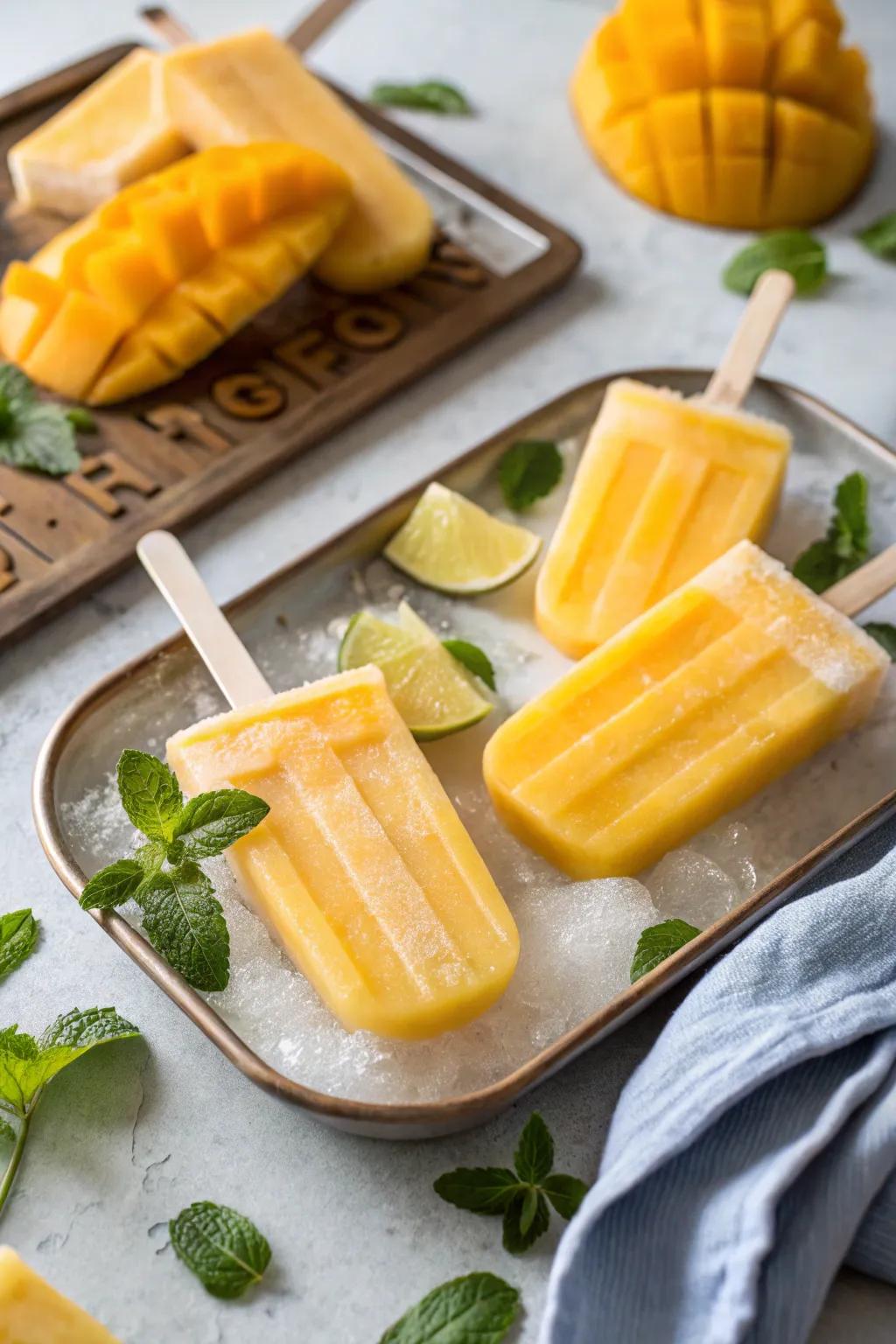 Refreshing mango lollies, which make for a great way to end a spicy feast.