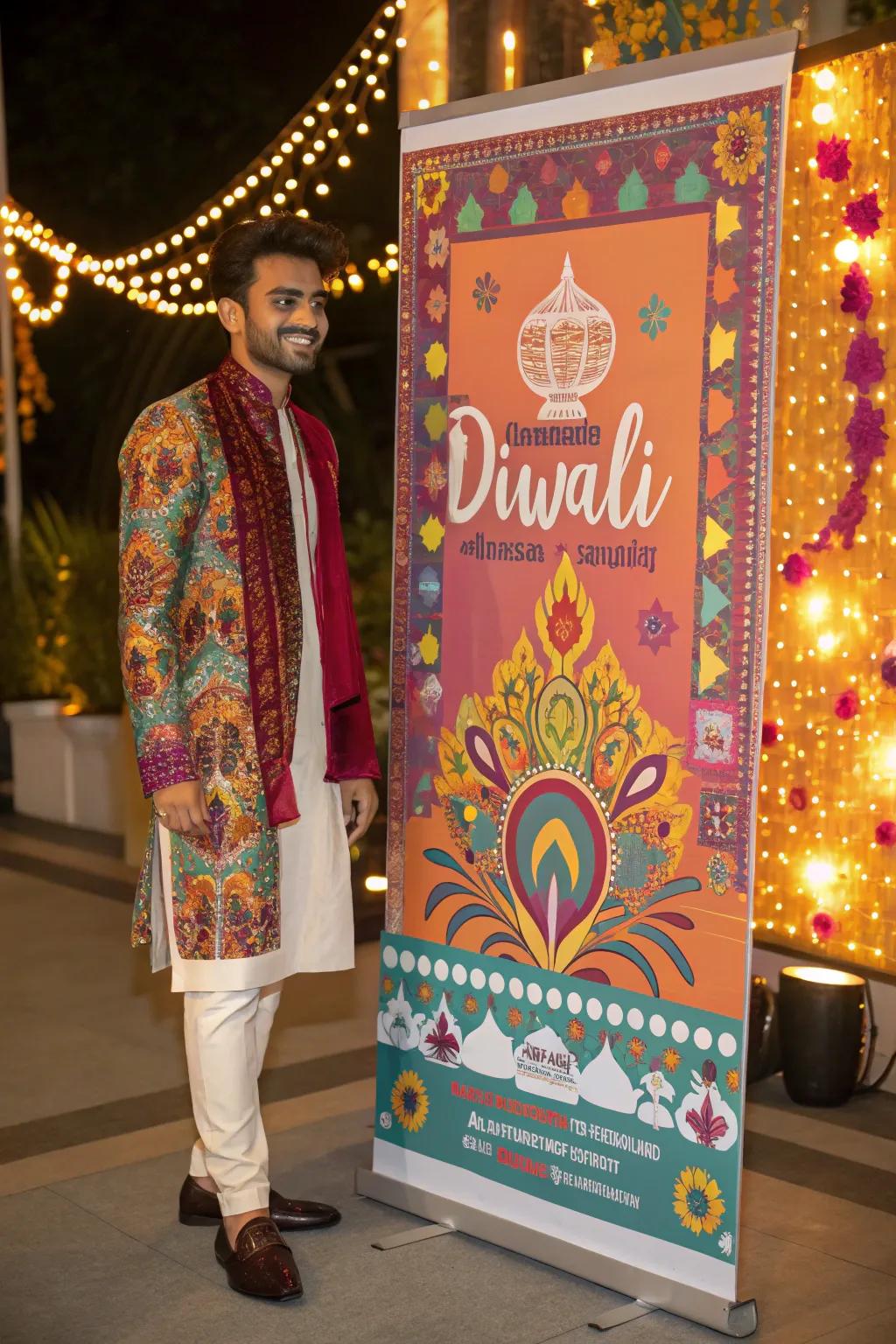 An eclectic assortment Diwali poster mixing various styles and motifs.