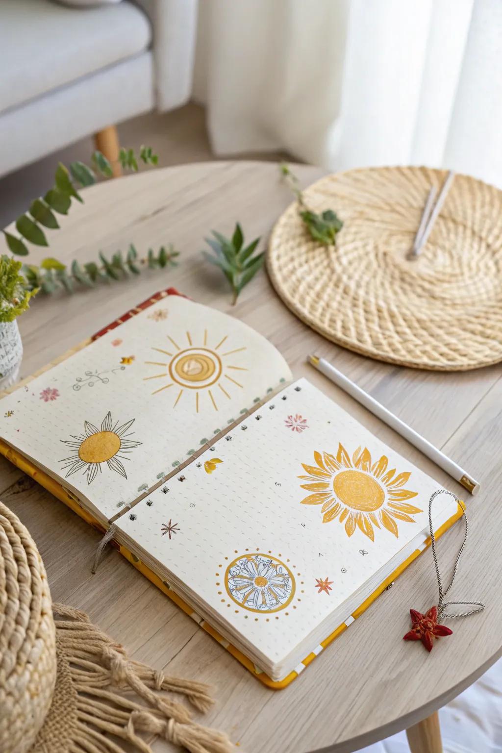 Show the feeling of sunshine using a beautifully made summer-themed journal page that radiates warmth and creativity.
