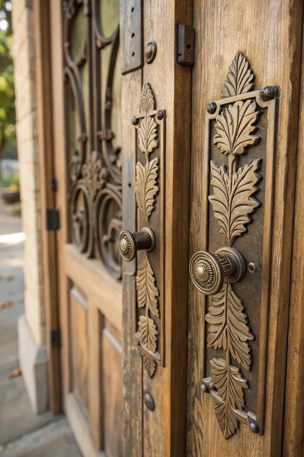 Foliage motif door grabs introduce a natural, artistic touch.
