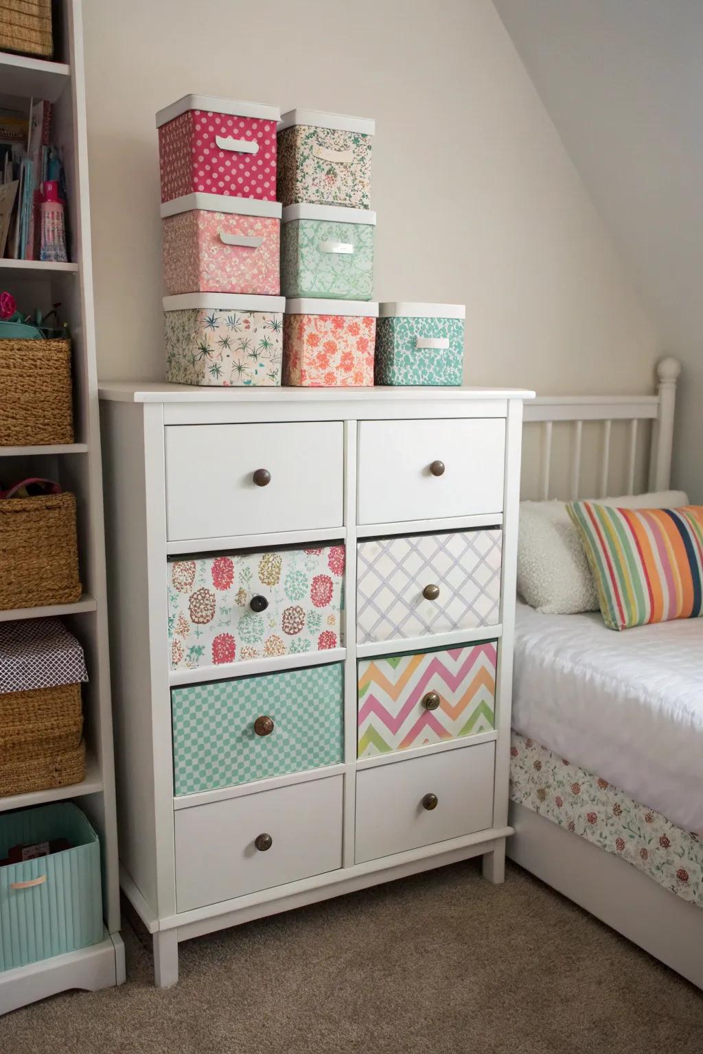 Elegant storage solutions ensure a clutter-free dresser.