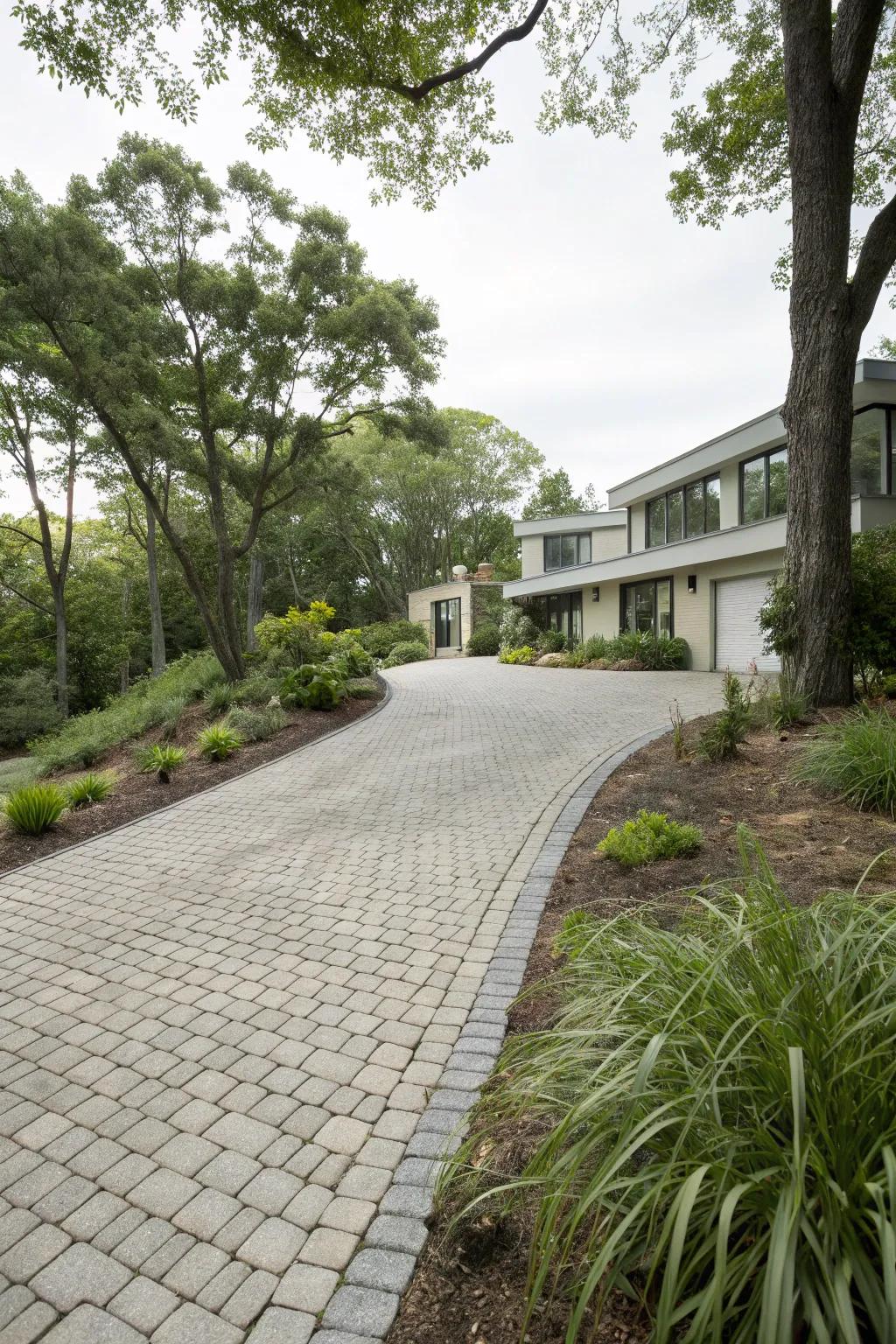 Environmentally conscious permeable pavers blend with natural surroundings.