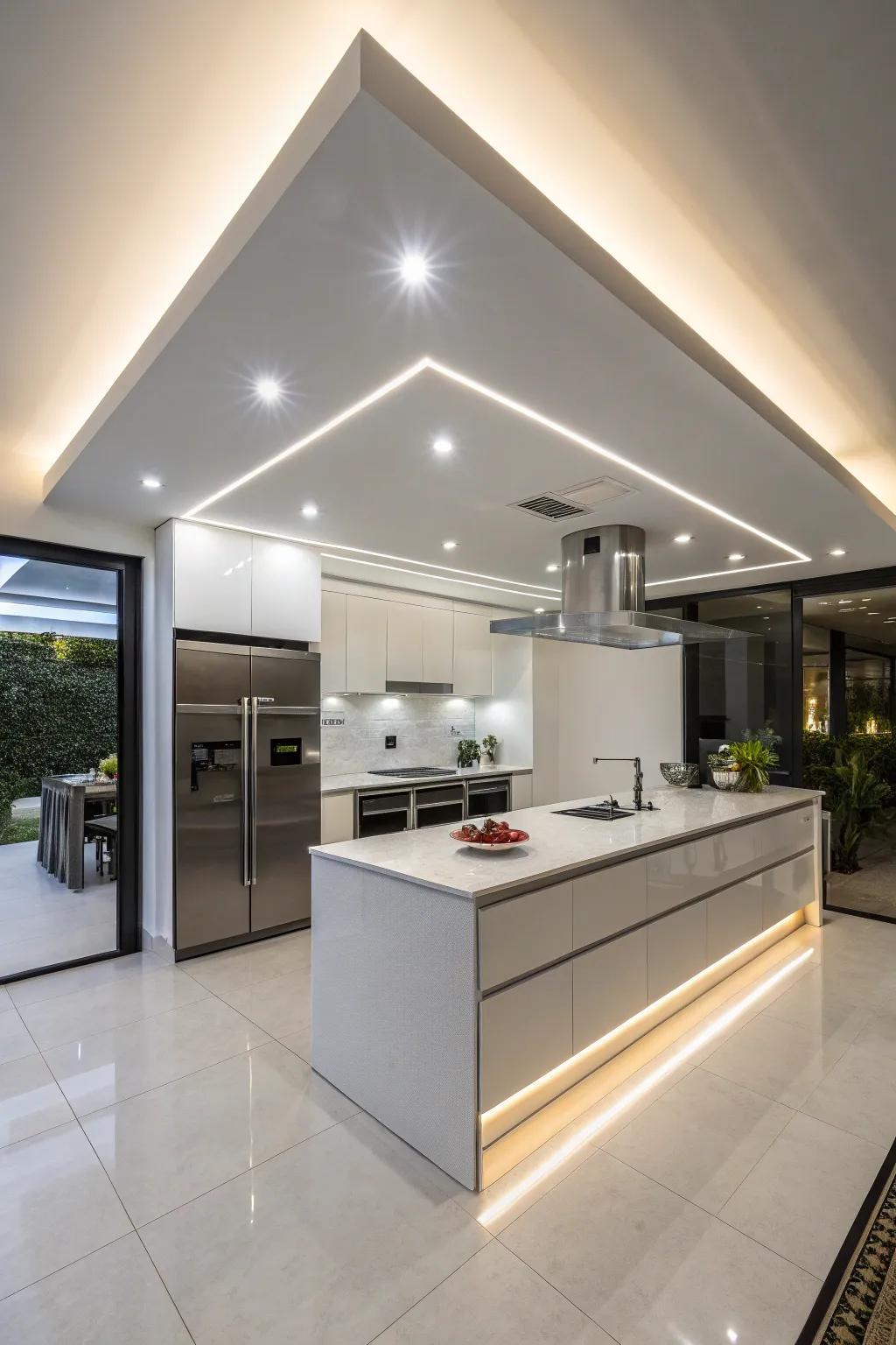 Smoothly integrated lighting achieving a modern kitchen ambiance.