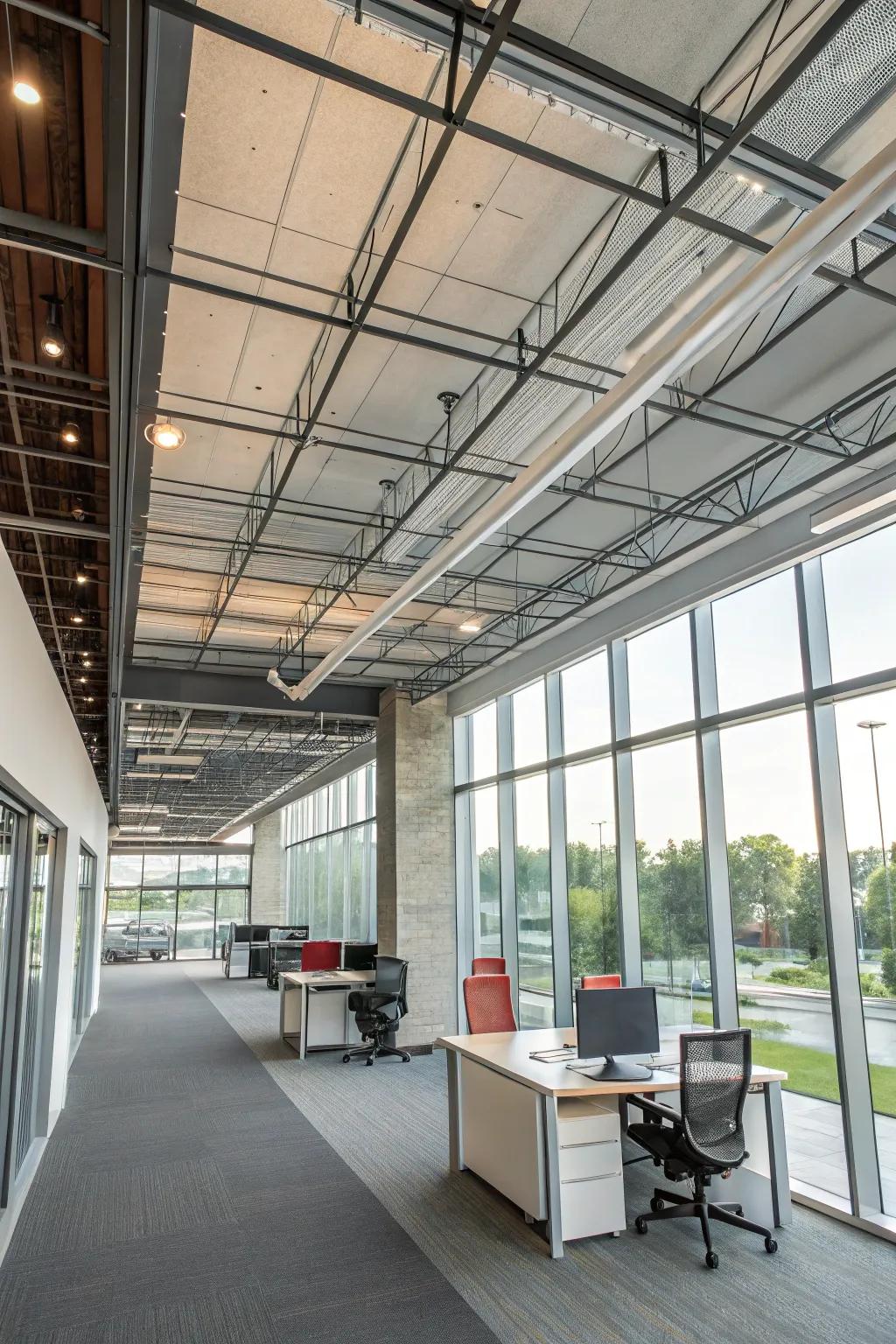 Combined materials create an up-to-date ceiling design.