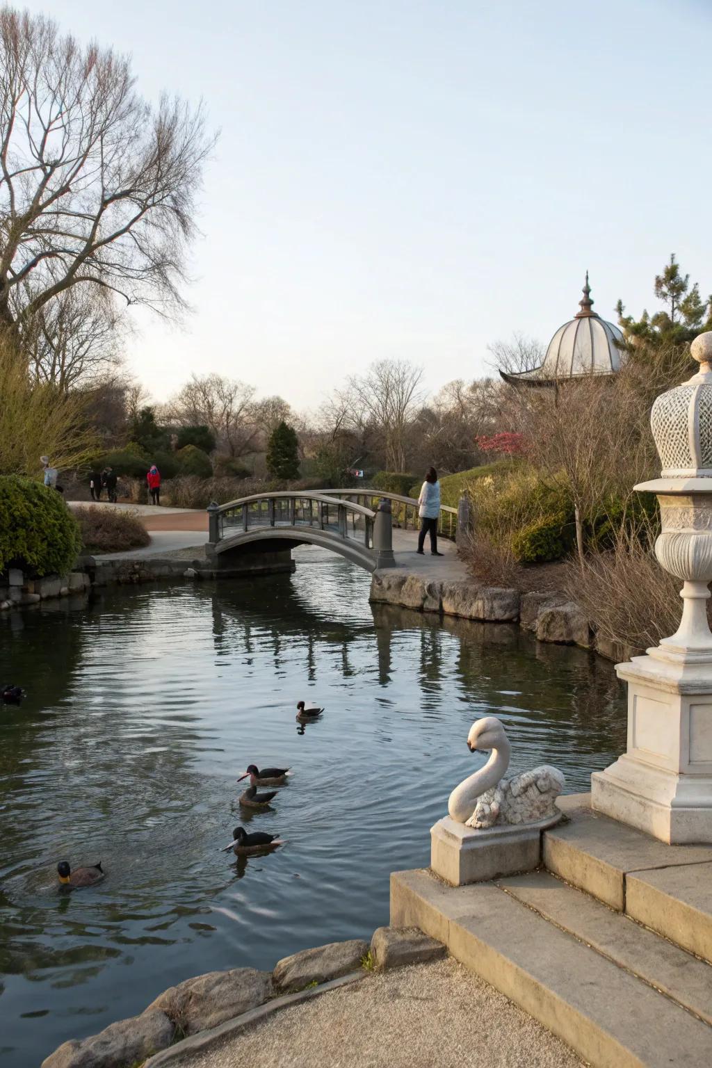 Ornate accents bring charisma and playfulness to duck ponds.