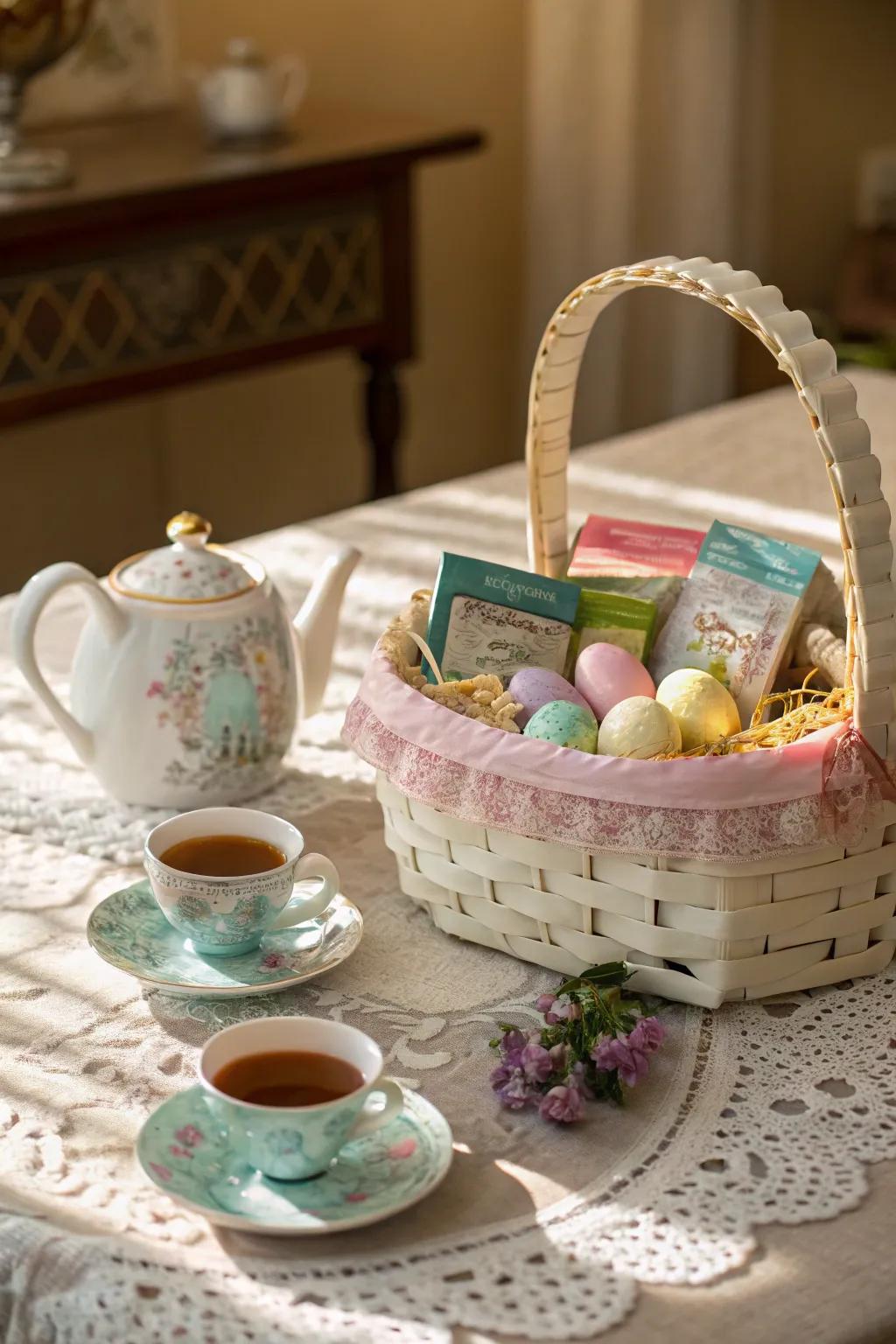 Design a peaceful tea time experience with this Easter basket.