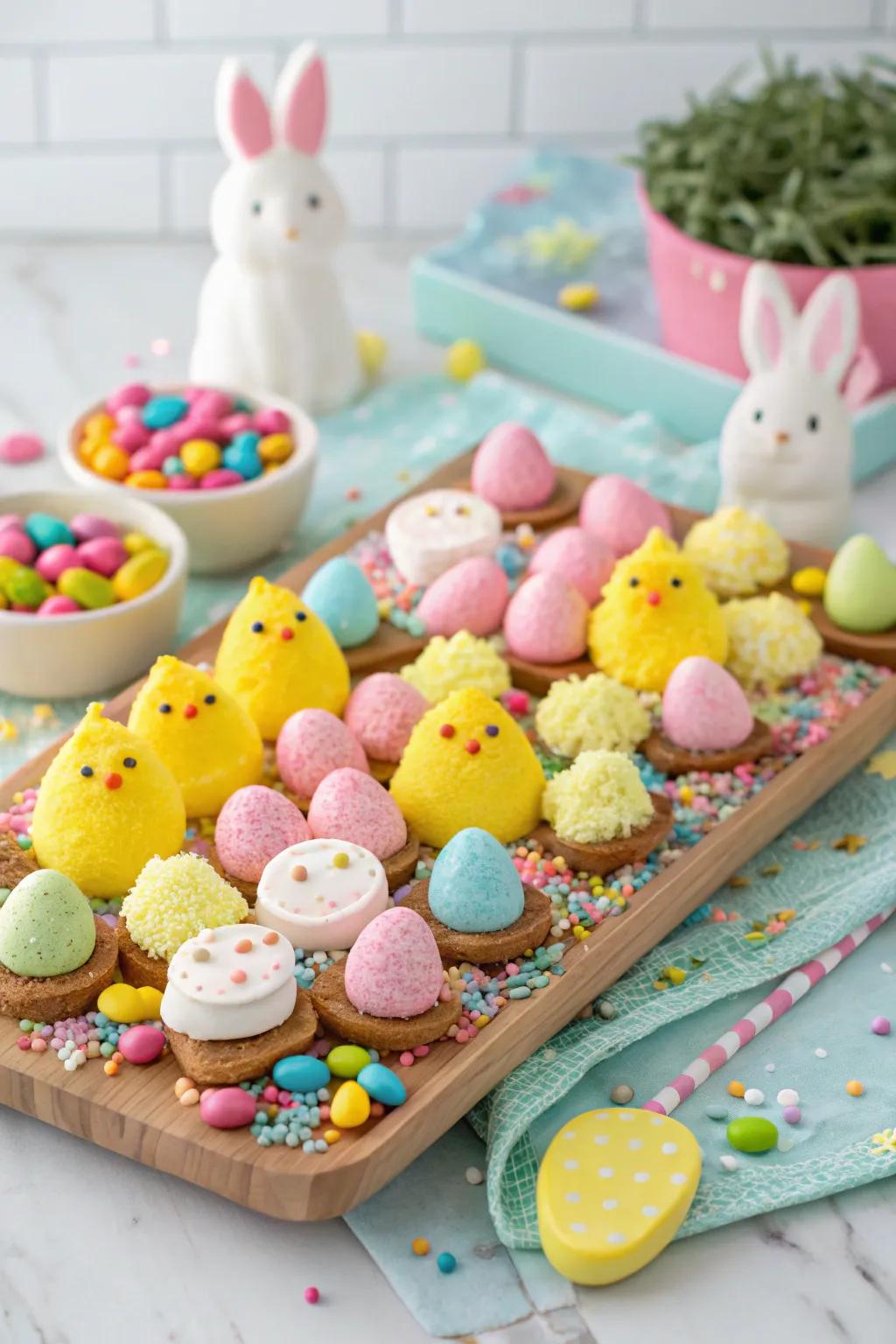 A playful peep-themed board that’s sure to delight guests of all ages.