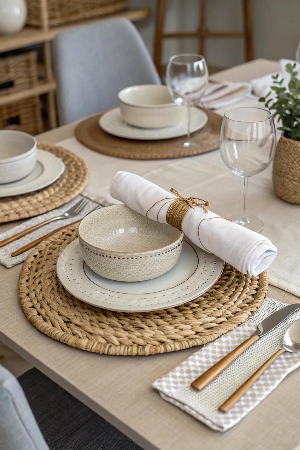Stratified textures imbue depth and intrigue into the Easter table arrangement.