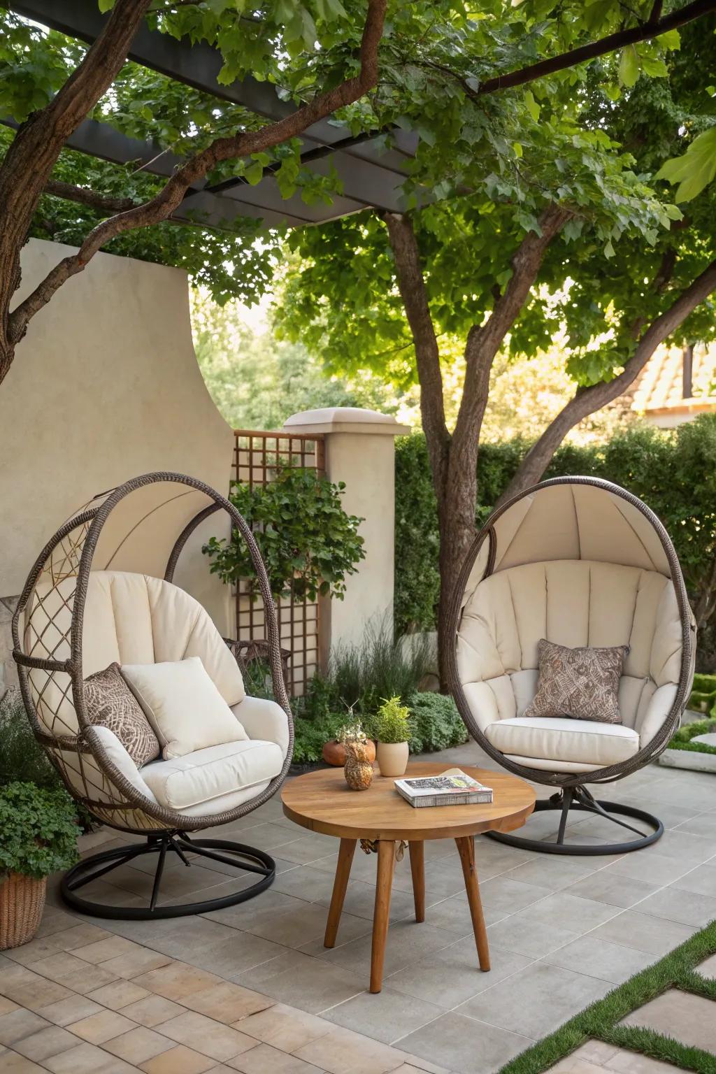 Amplify comfort through dual swing chairs.