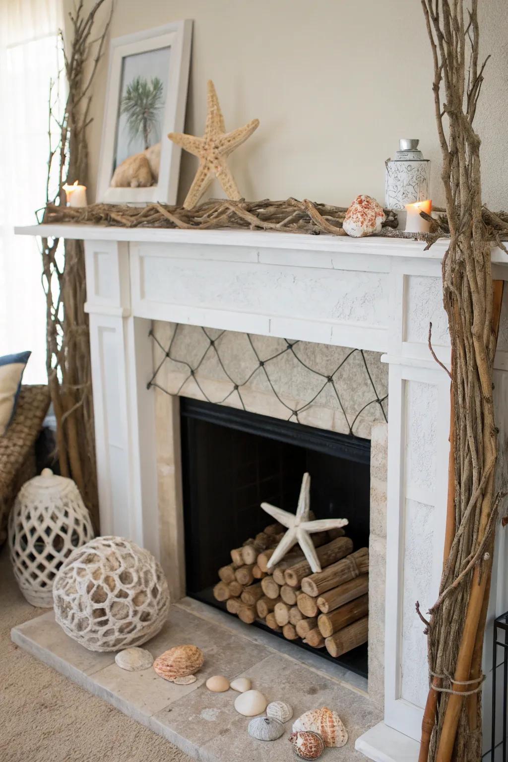 Incorporate coastal charm through water-themed design featured in your fireplace.