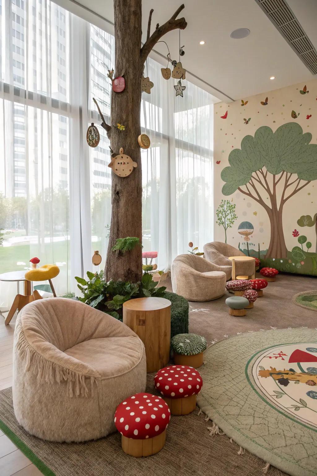 Fanciful seating arrangements for children spark joyful exploits.