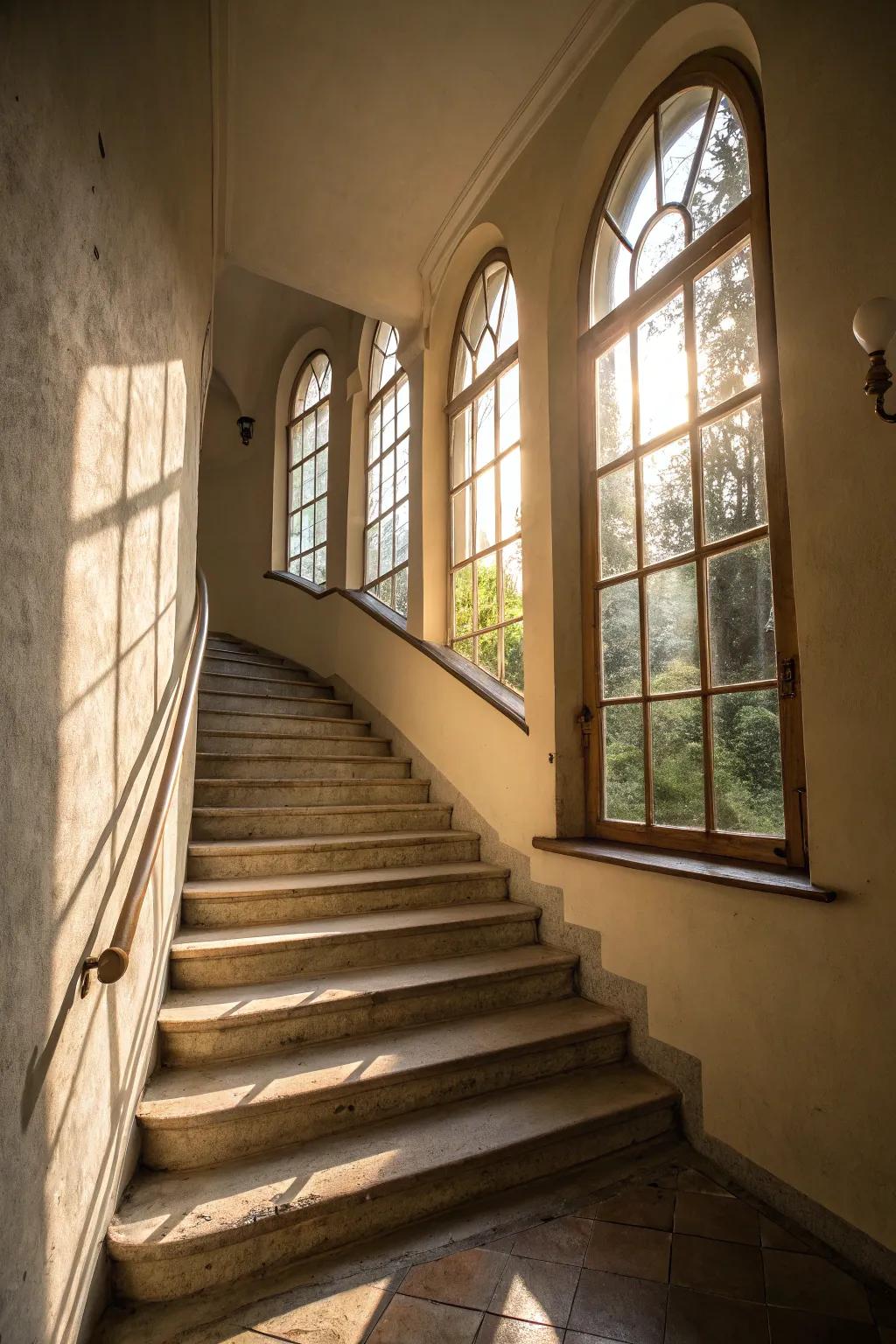 The sensation of openness in stairwells is enhanced by natural light.