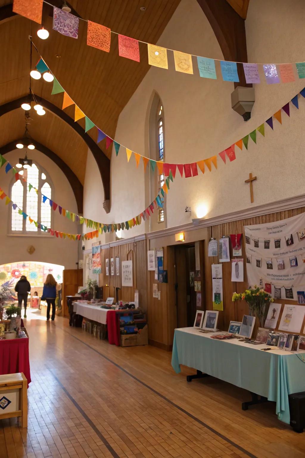 Creative crafts give a personal touch to the church foyer.