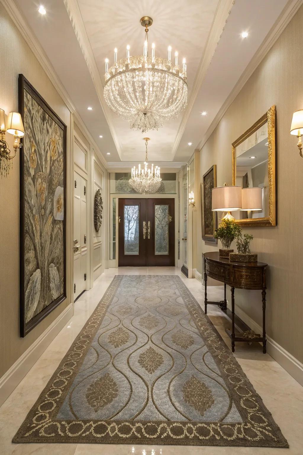 Metallic filaments in a rug introduce a hint of allure and refinement.
