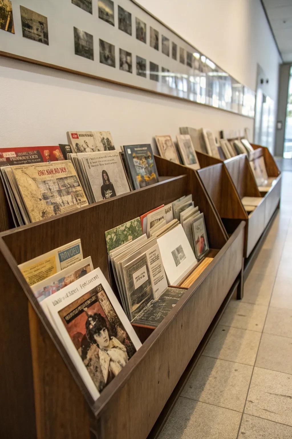 Paper holders maintain larger items arranged.