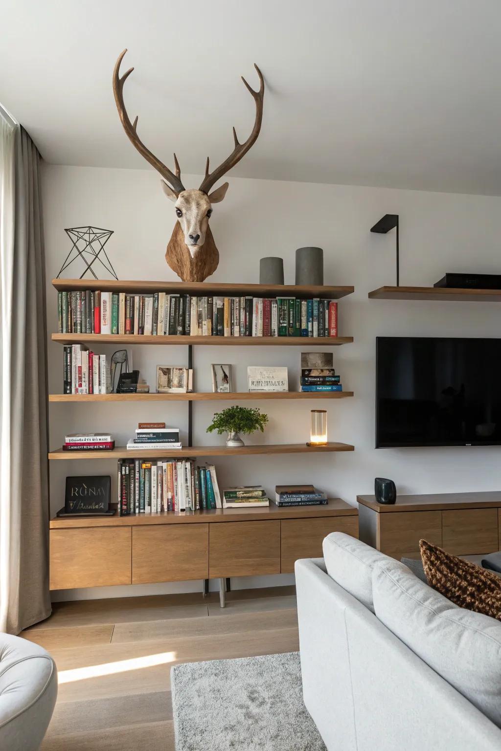 Harmonize practicality and style via a levitating plinth presentation.