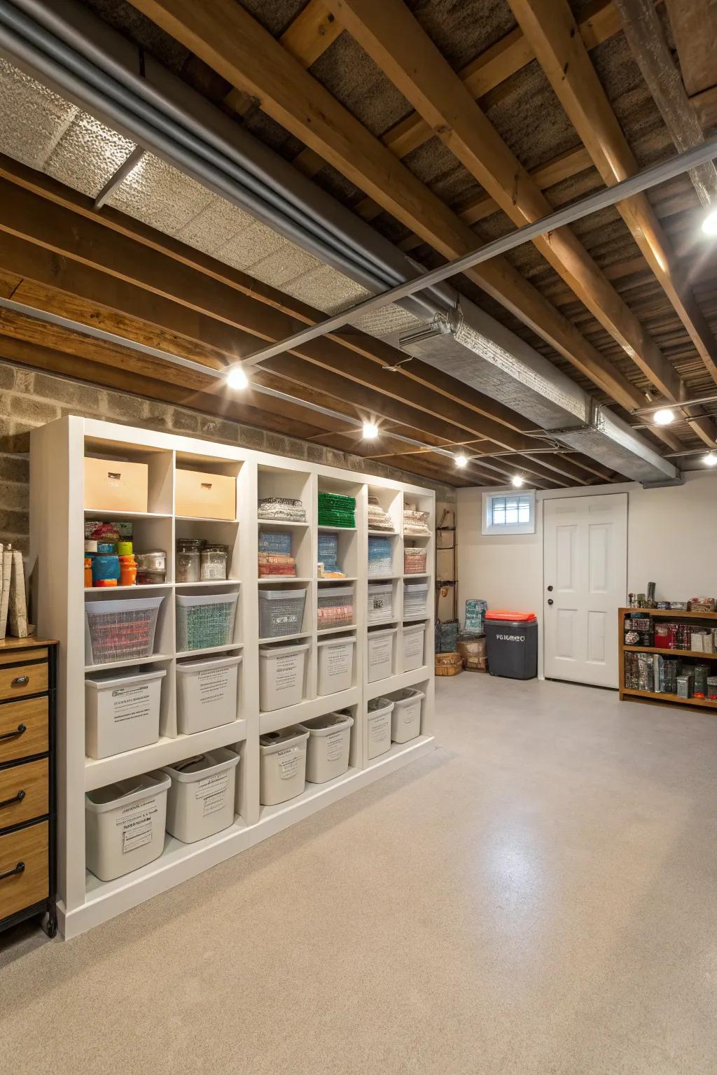 Stylish open shelving complements the exposed elements.
