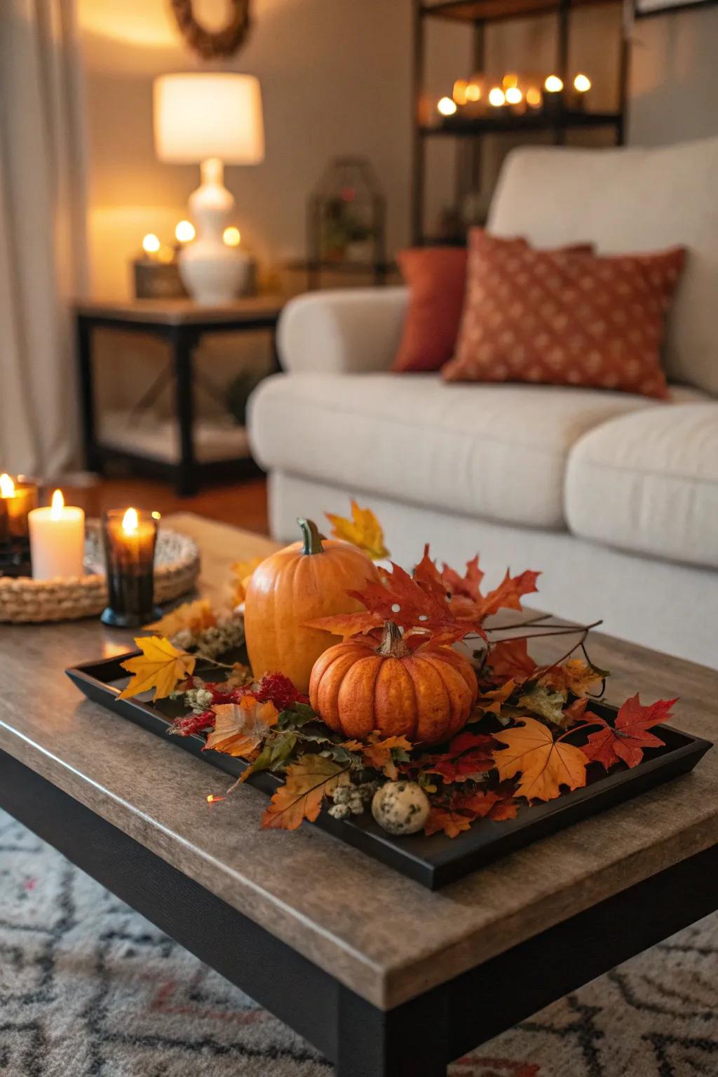 A seasonal centerpiece can transform your table into a fall focal point.