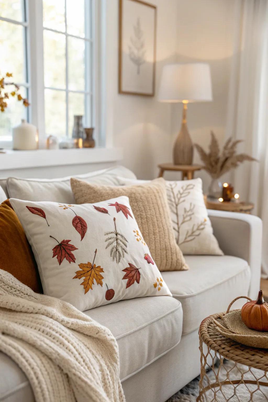 Neutral pillows: offering understated elegance with subtle fall accents.