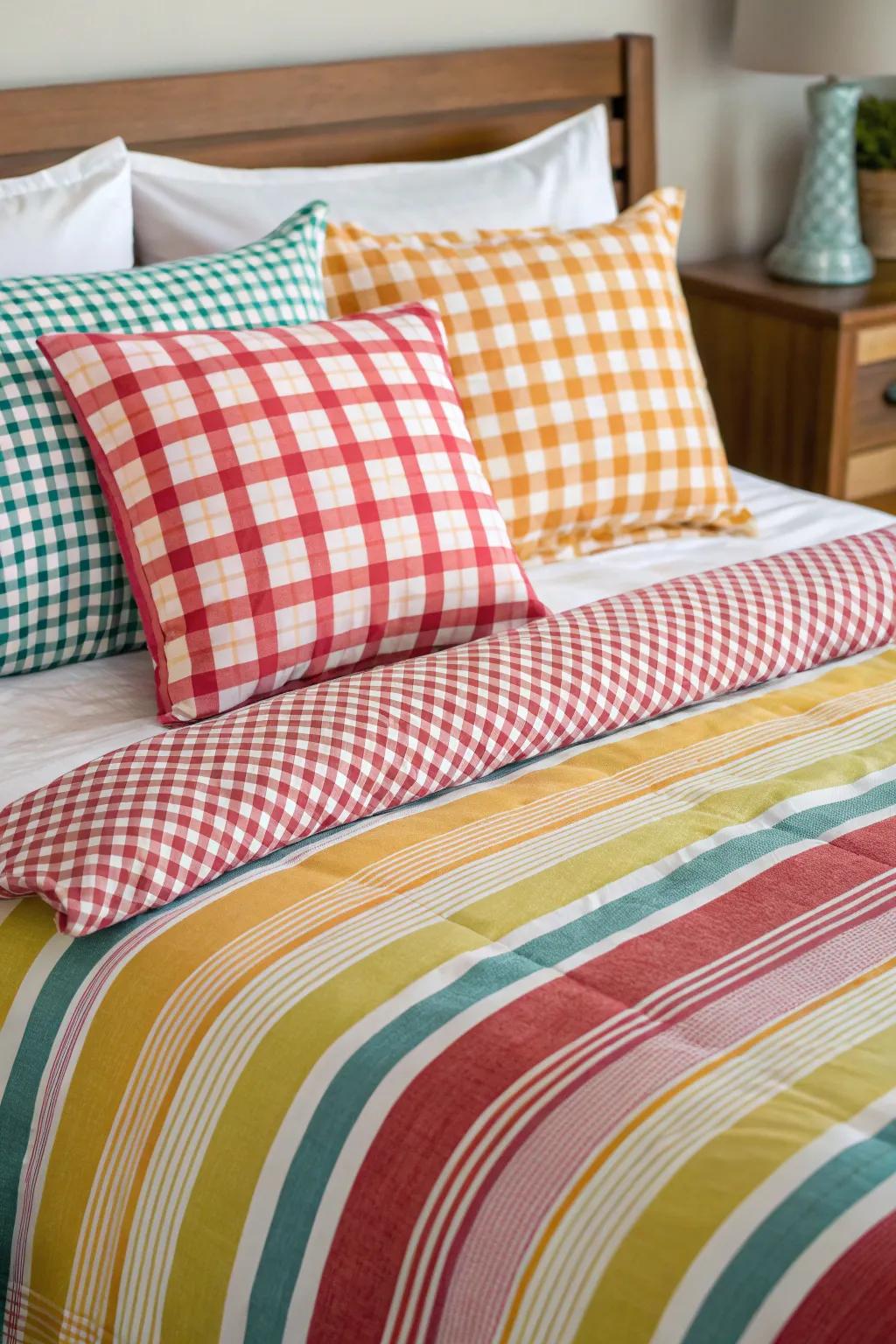 Stripes and checks bring a classic farmhouse charm.