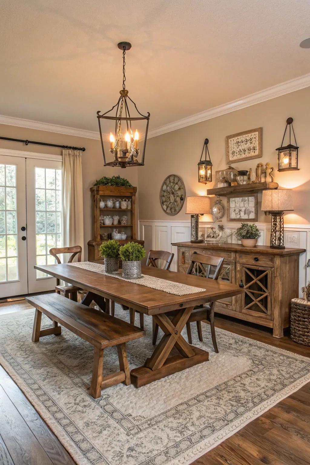 A subdued color theme creates a serene and welcoming atmosphere in this dining space.
