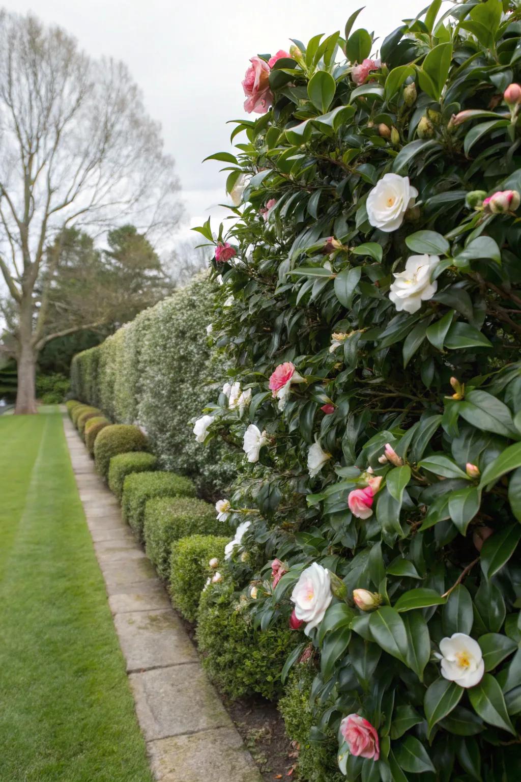 Thea hedges introduce elegance through their winter blooms.