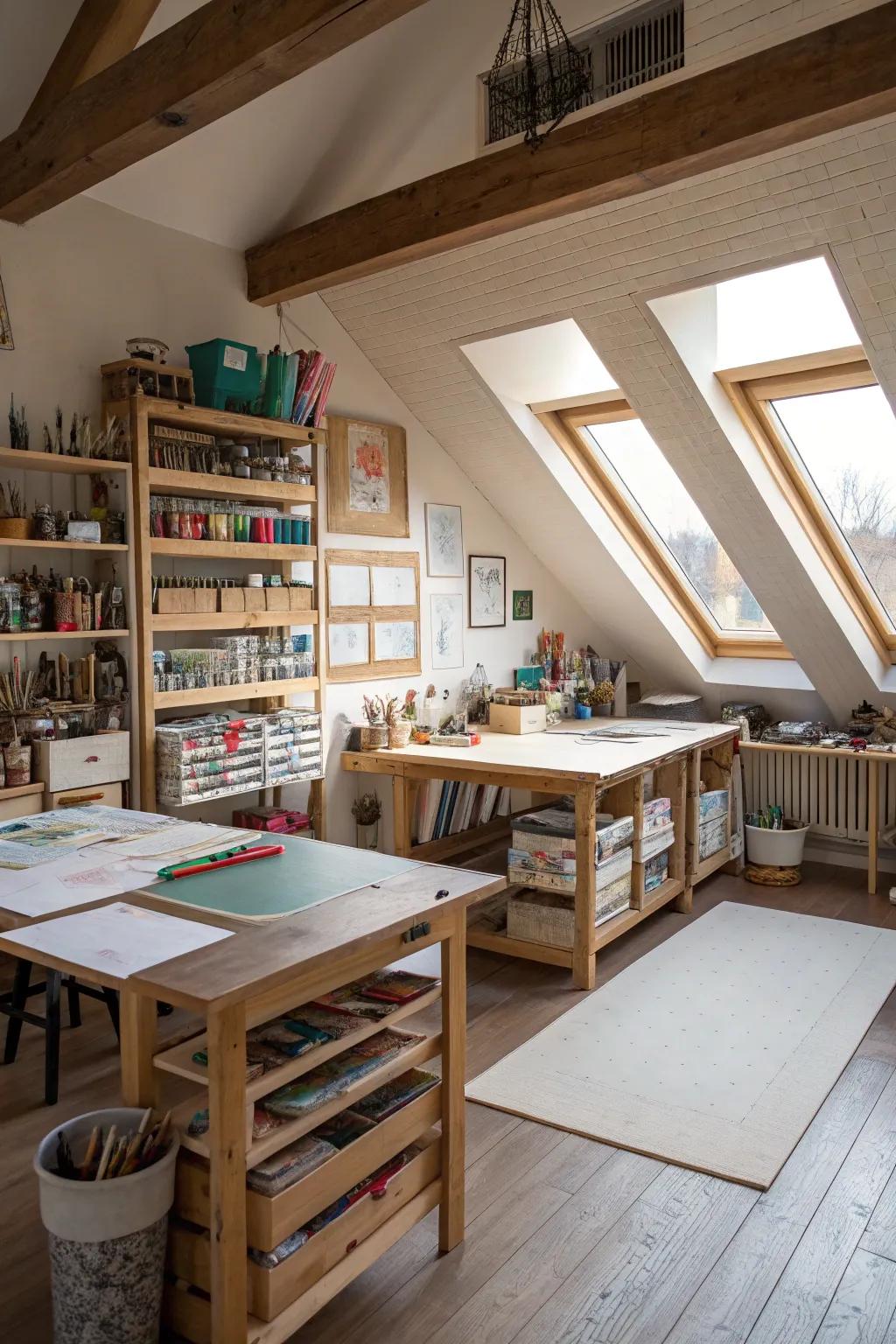 An inspiring attic art studio bathed in natural light.