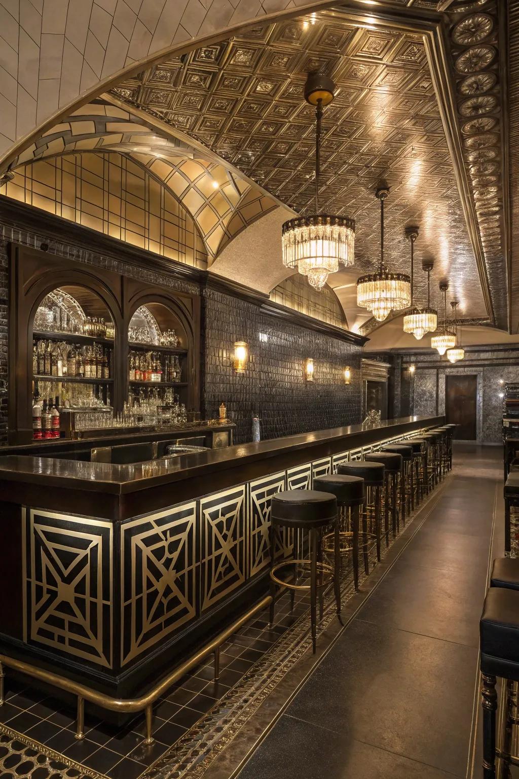 Bring the olden days back in style with your deco basement bar.