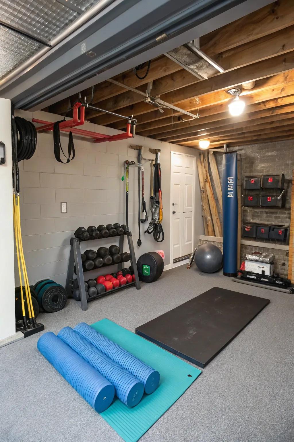 Maintain fitness with a hidden home fitness center inside your crawl space.