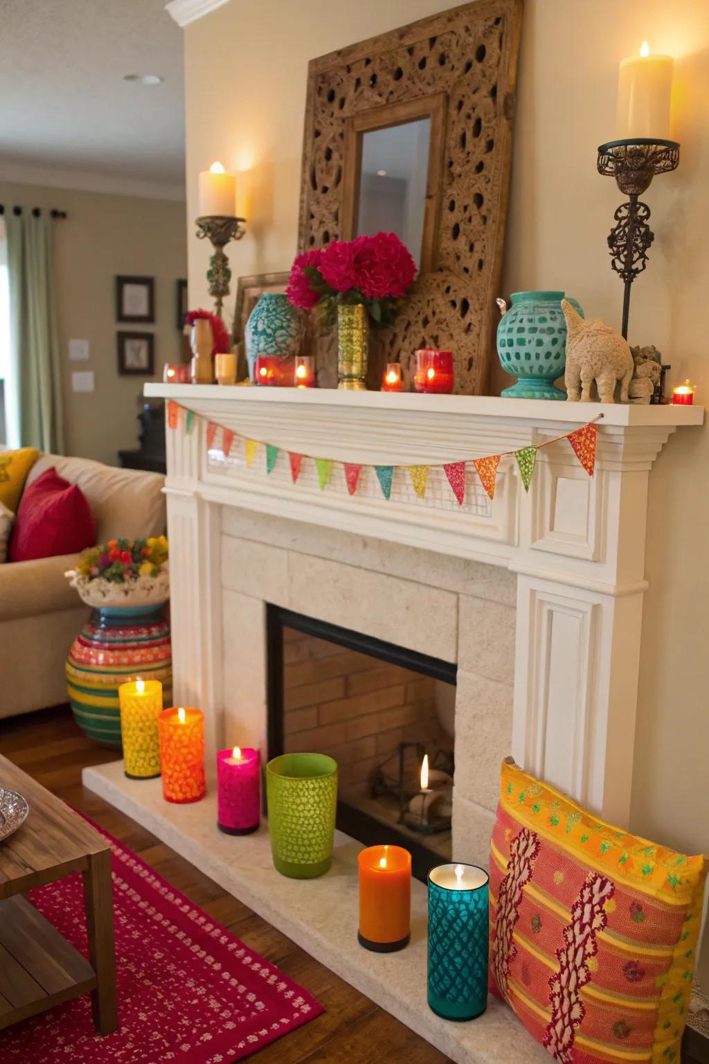 Chromatic highlights bestowing energy and vibrancy to the mantel.
