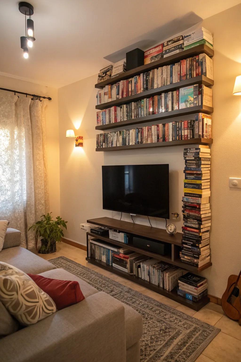 Utilize vertical space with stacked shelves.