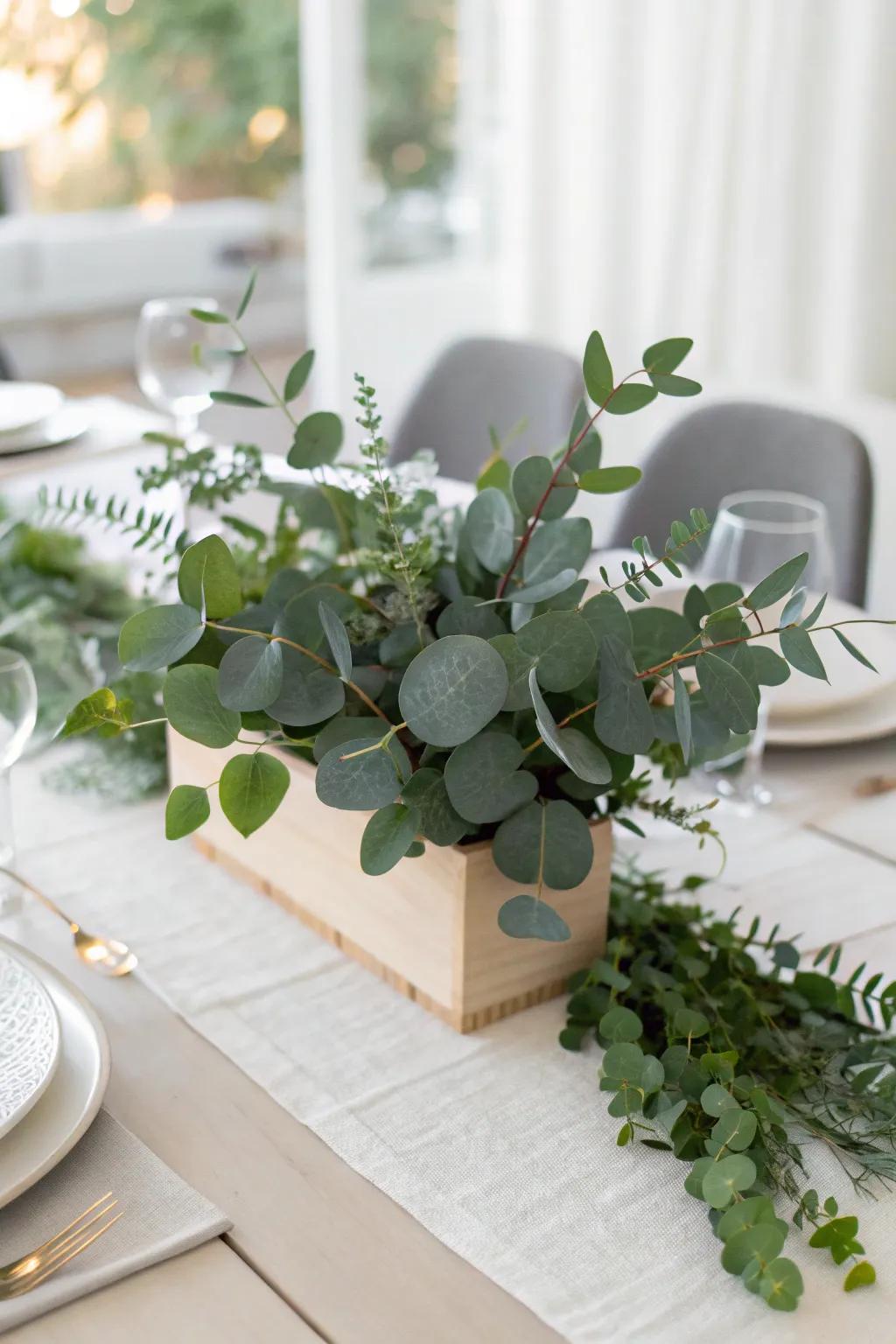 Elegant minimalist greenery centerpiece, optimal for a sleek and cultured aesthetic.