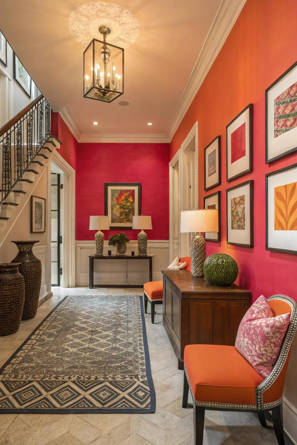Wall colors harmonizing with the home’s aesthetic in the foyer.