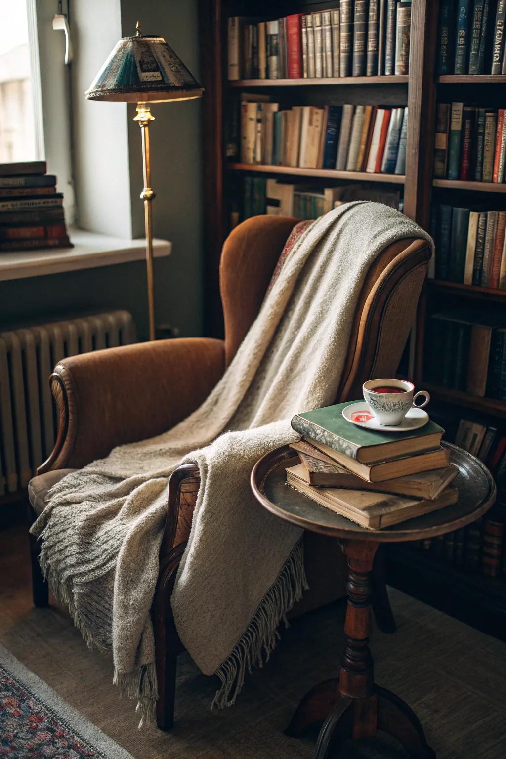 A cozy reading nook perfect for unwinding with a good book.