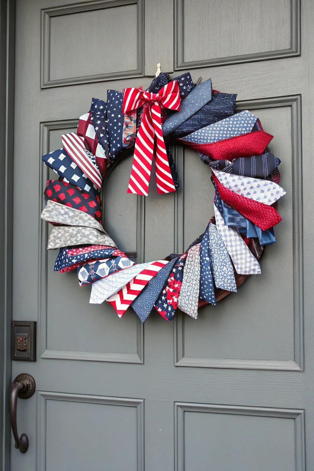 A unique wreath made from vintage neckties.