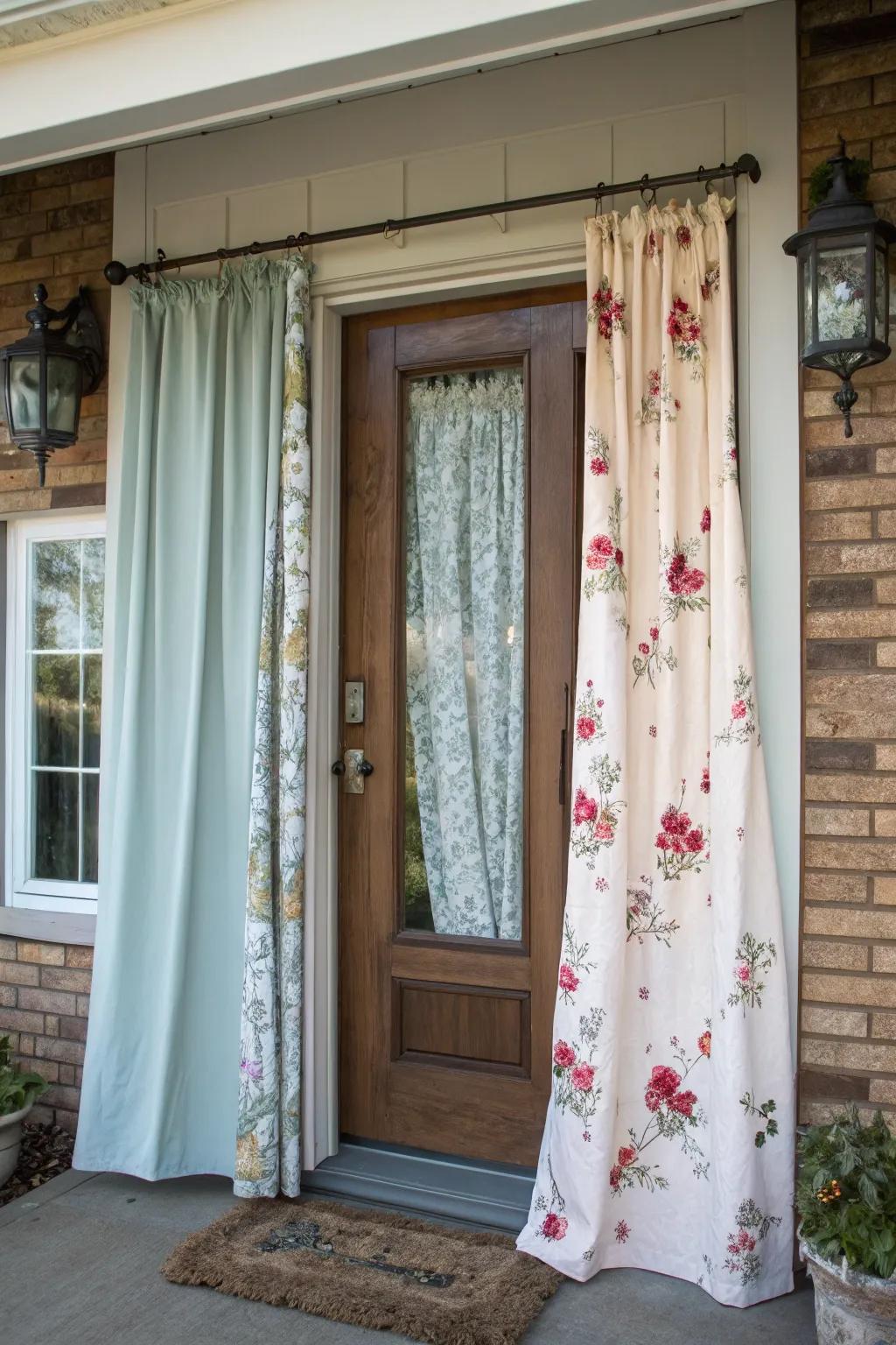 Seasonal drape substitutions keeping the entryway decor vivid.