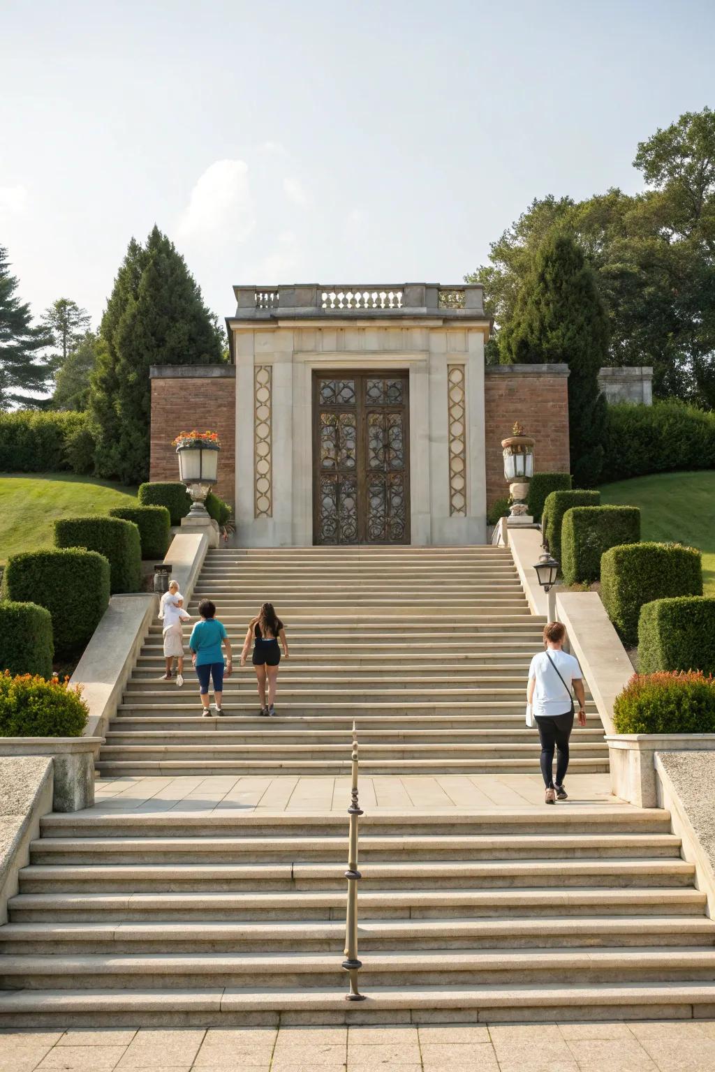 Spacious steps fashion an inviting and grand entrance.