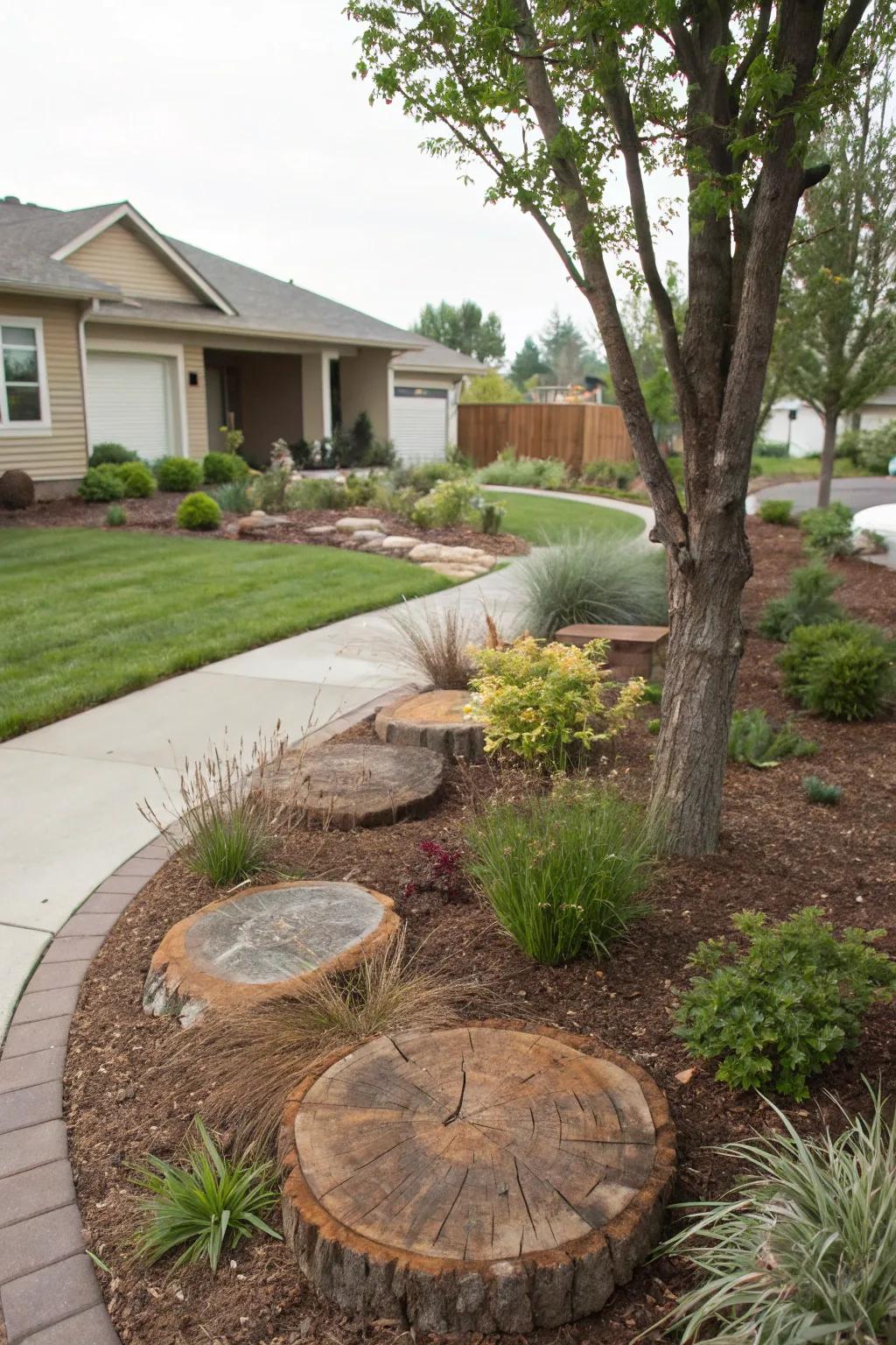 Mulched tree rings offer both functionality and style.