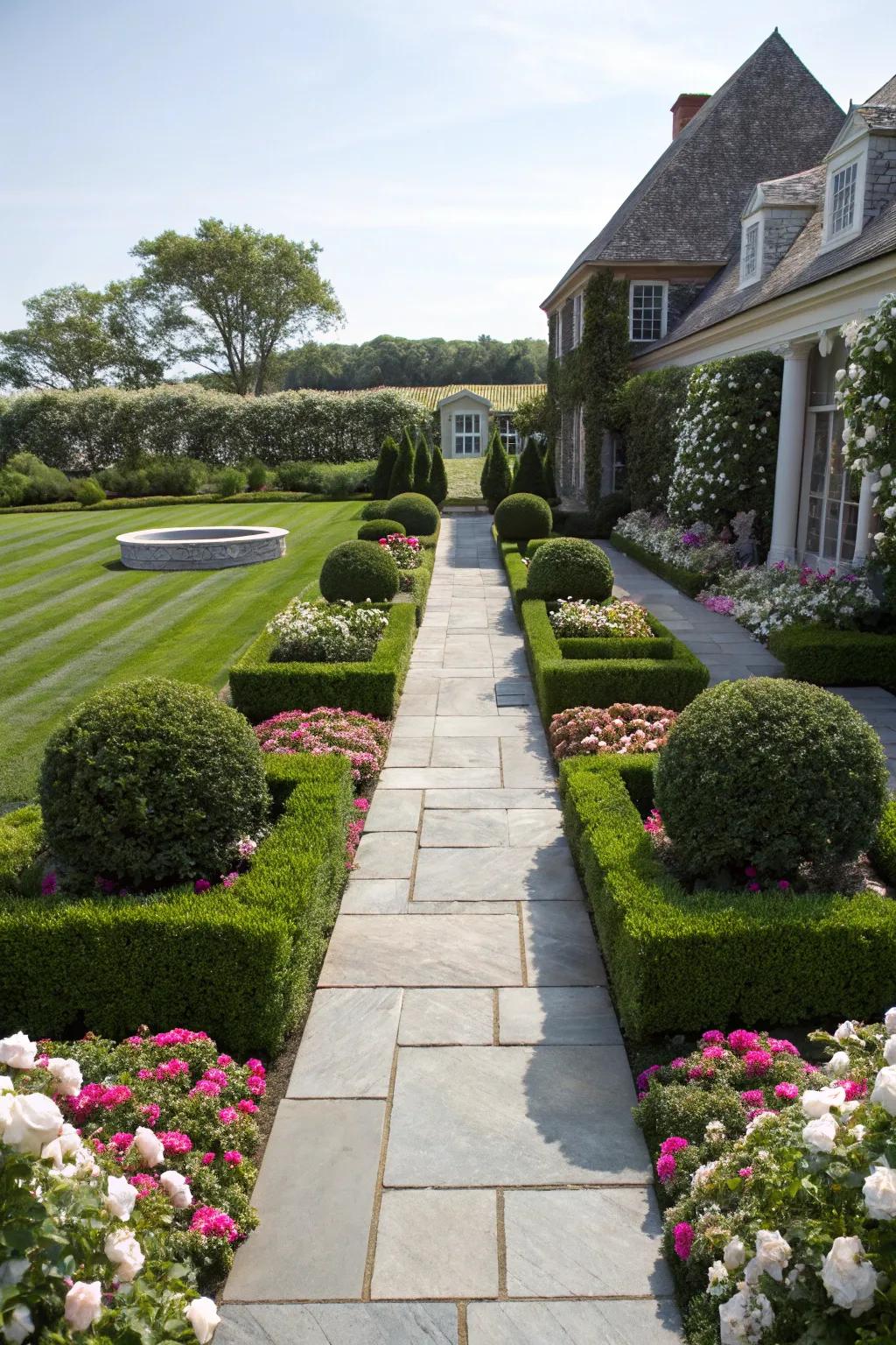 Symmetrical designs ensure harmony and balance, crafting serene outdoor settings.