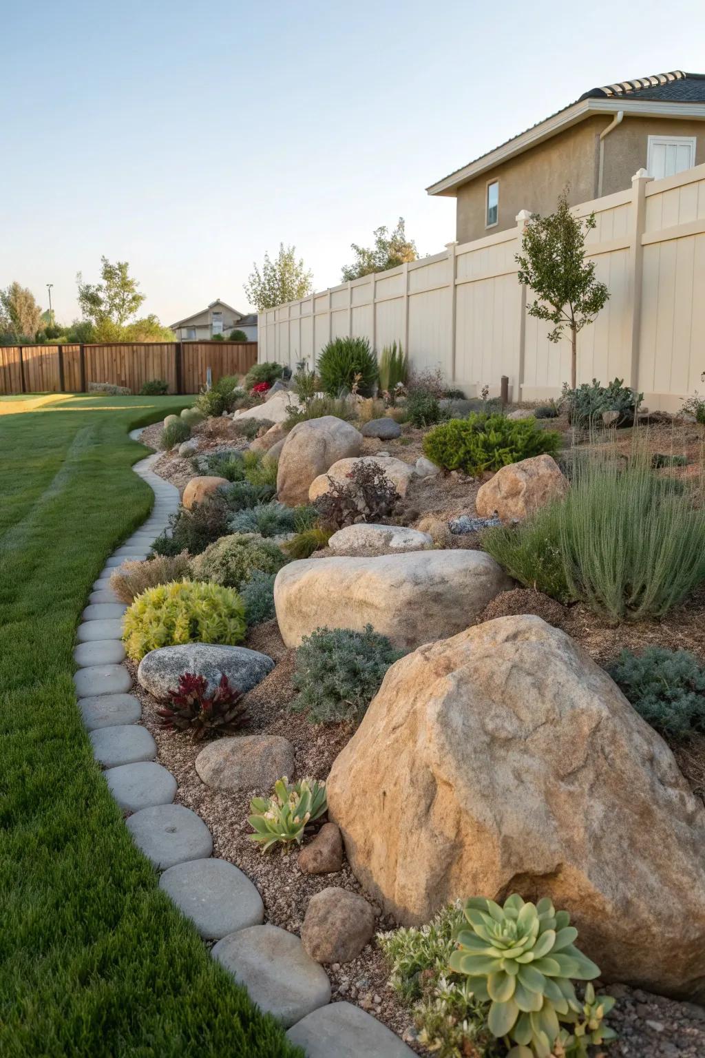 Discover hidden plant nooks created by large rocks.