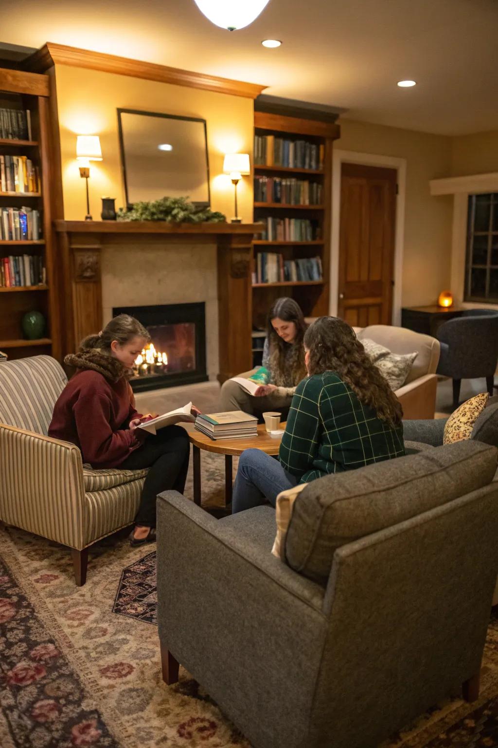 A snug literary gathering featuring engaging conversations for Galentine's Day.