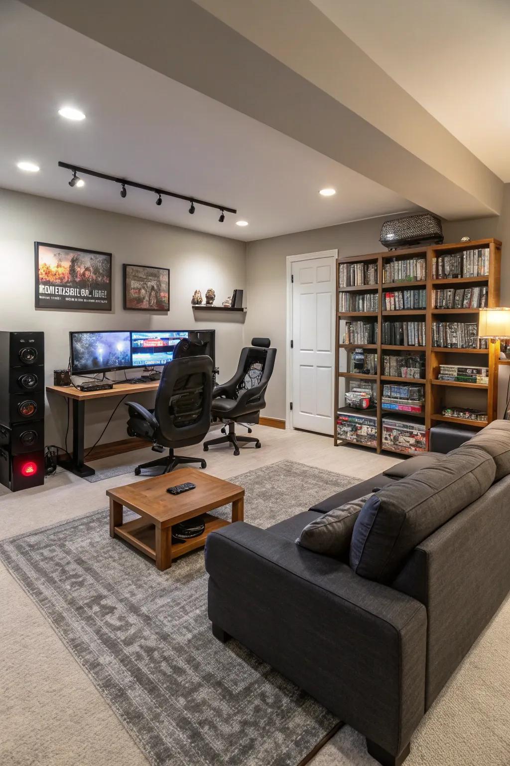 An expansive arrangement accommodates both gaming and social interactions.
