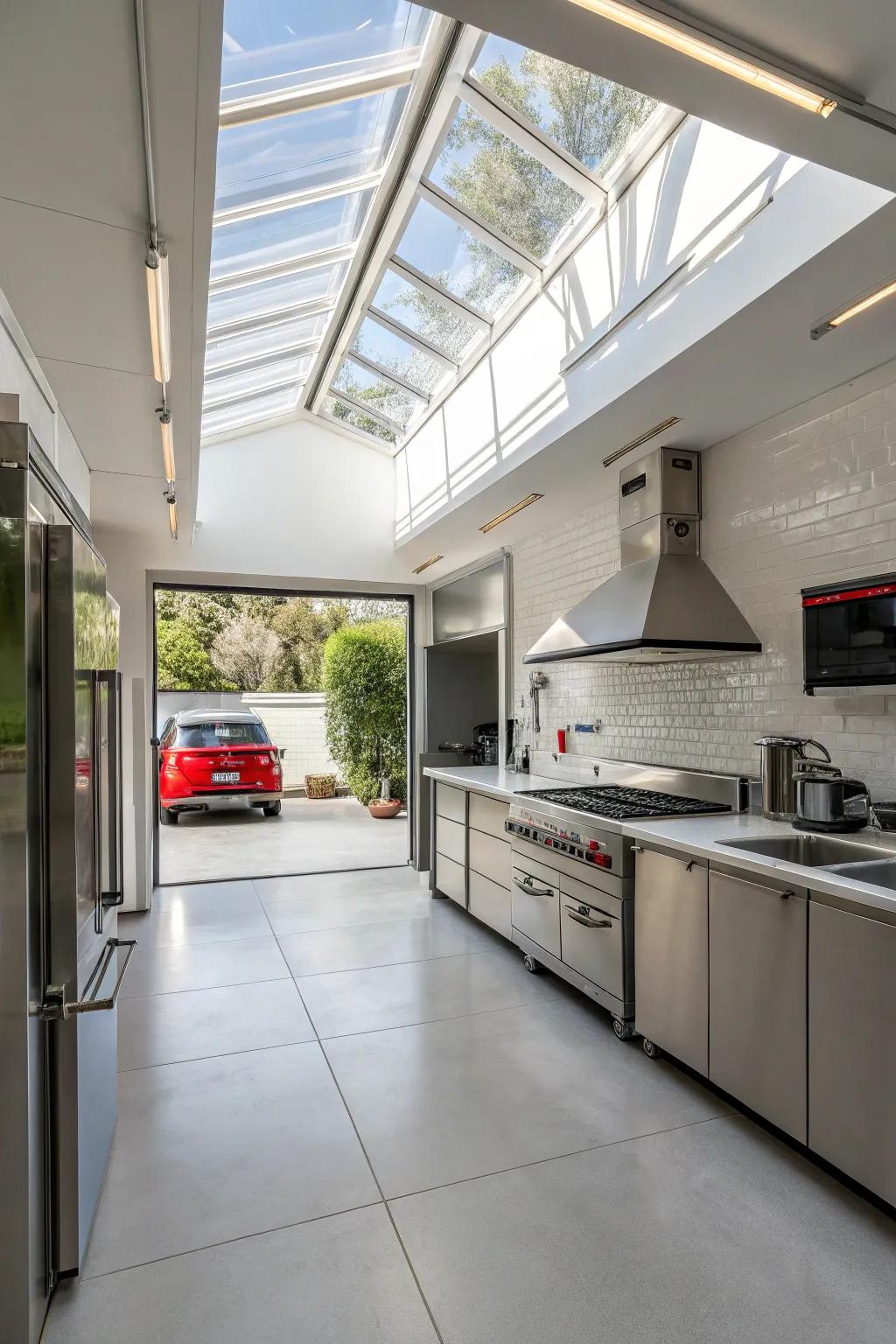 A well-lit cooking area can be the heart of a converted space.